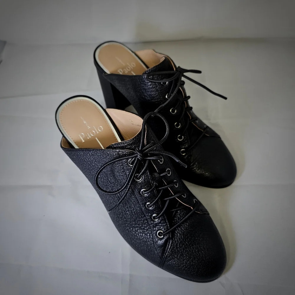 SYLVIE By Linea Paolo | Sassy Lace-UpHigh Block Heel LeatherMule - Picture 4 of 7